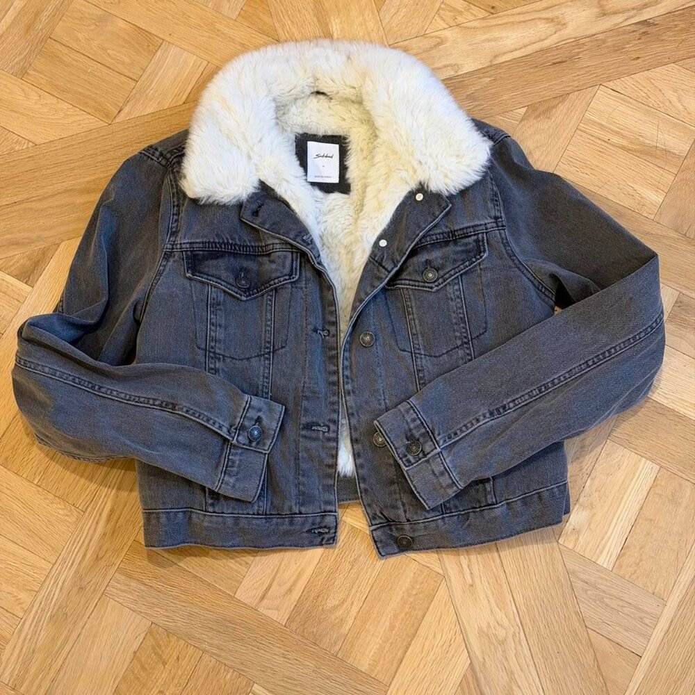 Subdued Women's Grey Fur Denim Jacket